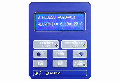Schermata che mostra un allarme di flusso acqua non idoneo